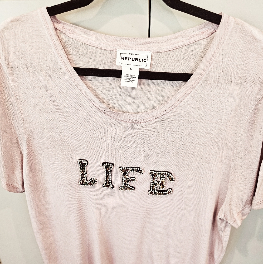 For the Republic, Embellished T-Shirt, size Large, 100% Rayon, soft, new, no tag